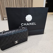 CHANEL Medium Classic Double Flap Black Caviar Handbag Silver Hardware Bag