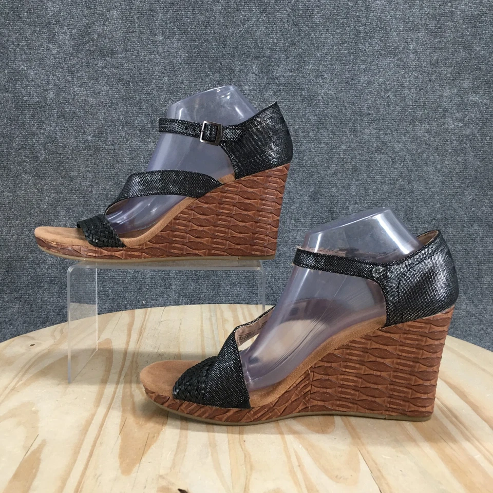 Toms 凉鞋女式 11 Clarissa 绑带黑色扣踝带露趾楔形鞋 — 第 2/4 张图片