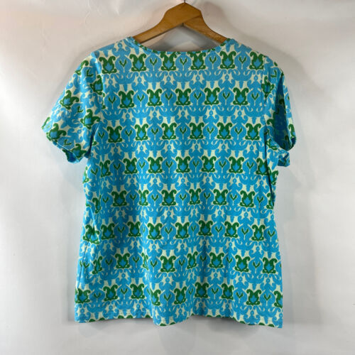 Talbots Damen T-Shirt Oberteil Größe 1XP Blau Grün Geometrisches Muster Rundhals Kurzarm - Bild 4 von 9
