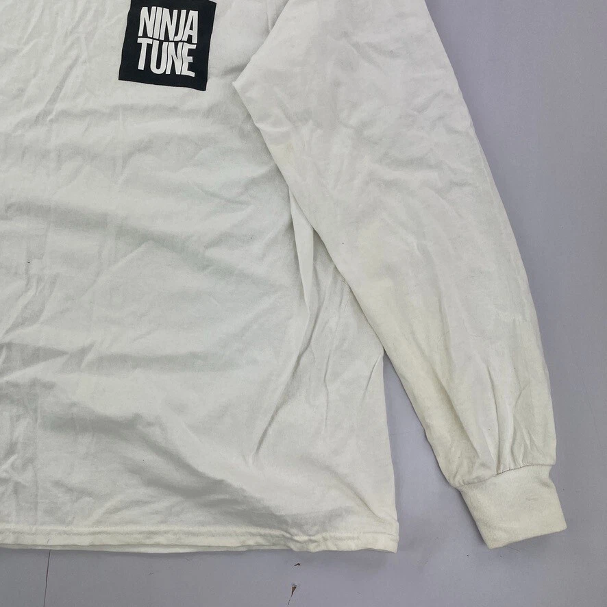 NINJA TUNE T-Shirt Large White Mens Long Sleeve Graphic Print Music Record Label - image 3 of 4