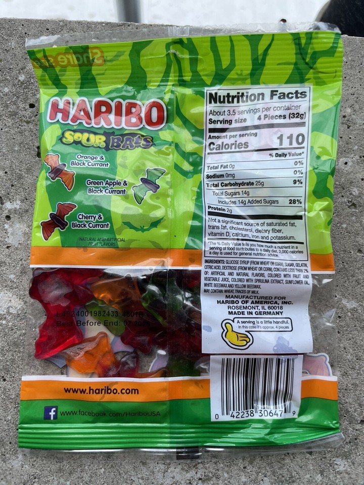 Haribo SOUR VAMPIRE BATS Gummi Candy 4 oz Share Size Fruit Gummy