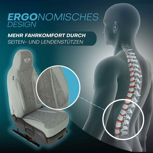 Fundas de asiento de autocaravana piloto adecuadas para Fiat Ducato (gris) - Imagen 5 de 13