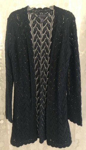 Black open weave elegant cardigan, size 