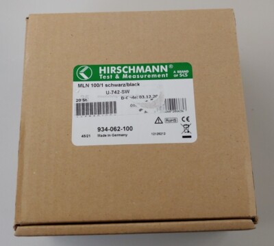 20 Stück Schwarz Black Hirschmann MLN  100/1 Messleitung Lamellenstecker 4 mm 1m