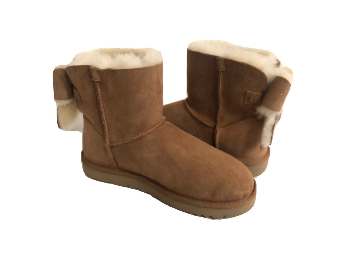 UGG CLASSIC MINI BAILEY HERITAGE BOW CHESTNUT BOOTS US 12