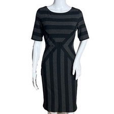 Anthropologie Maeve Dress Womens 8 Geoplane Striped Black Gray Sheath Preppy