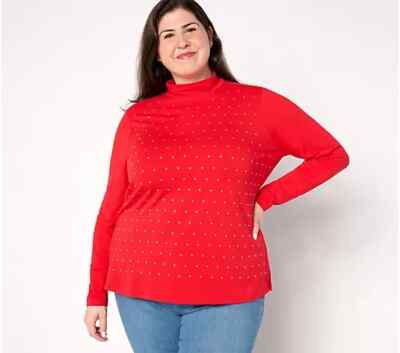 #1143 Studio Park X Jane Treacy Mock Neck Rhinestone Knit Top Size XL