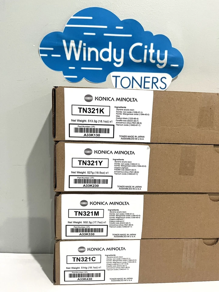Juego de tóner Konica Minolta TN321 OEM negro amarillo magenta cian para bizhub C224 NUEVO Foto 2 de 3