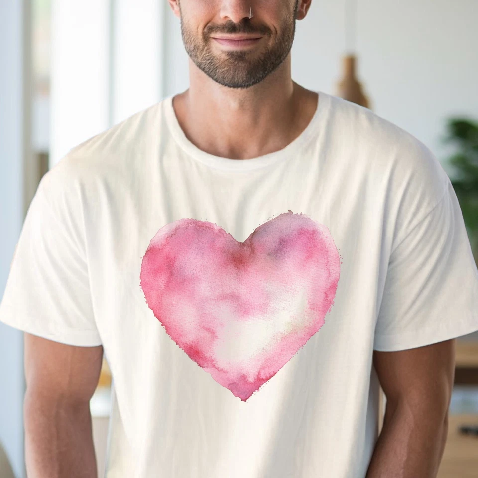 Camiseta Acuarela Rosa Corazón Gráfico Suave Pastel Amor Arte Unisex Camiseta Foto 4 de 4