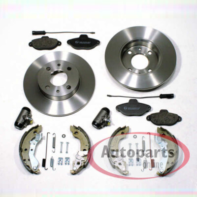 Bremsscheiben + Bremsbeläge vorne + Bremsbacken + Zubehör hinten für Ford Ka