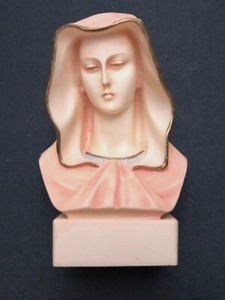 VIRGIN MARY MOTHER OF JESUS, BUST HEAD, FOLDED HANDS, PINK COLOR ROBE, ALABASTER