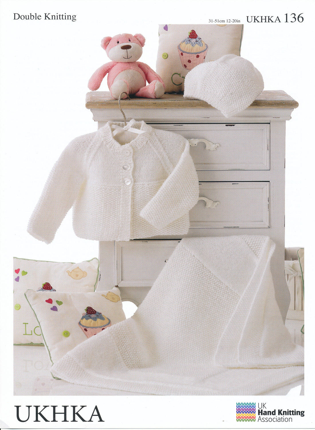Double Knitting DK Pattern Baby Long Sleeved Cardigan Blanket & Hat UKHKA 136