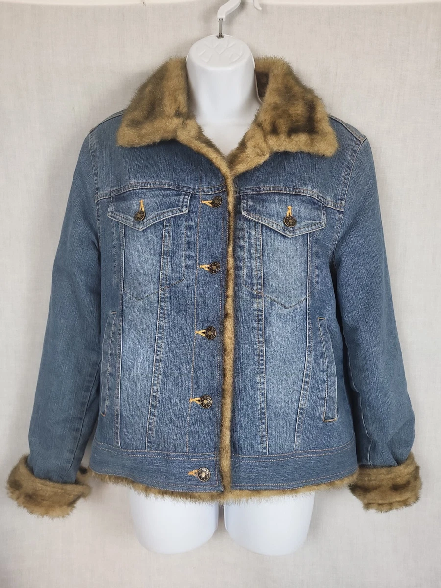 Blue jean coat shop with fur