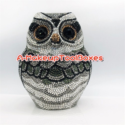Crystal Owl Wisdom Shaped Party Evening Wedding Bridal Clutch Bag Minaudiere C12 - Picture 12 of 16
