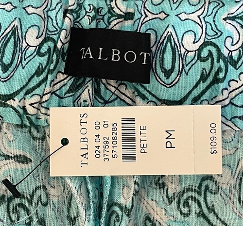 New Talbots Pants Womens Medium Petite PM Turquoise Blue Wide Leg Crop Nantucket - Picture 8 of 9