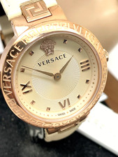Versace Women's Watch VE2K00821 Greca Swiss Quartz Rose Gold Ivory Leather Band