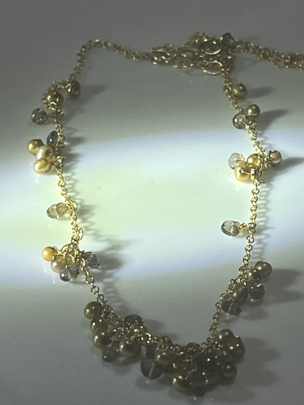 VTG Sterling Silver Small Water Pearl Ball NAVAJO 20” Golden Chain Necklace 7g