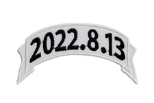 Custom Date Embroidered Applique Iron On / Sew On Patch 3" x 1.5" White