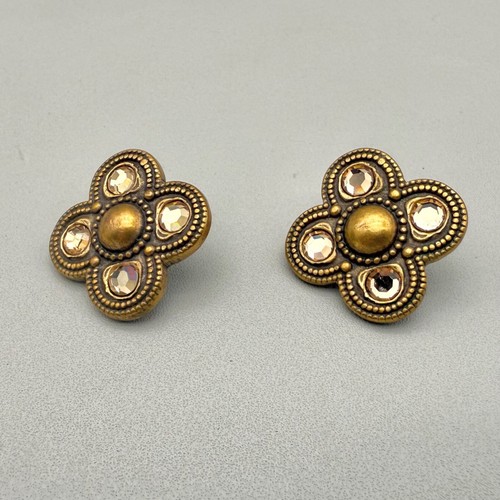 Chicos Earrings Womens Antiqued Gold Tone Beaded Champagne Crystal Studs 1 Inch - Picture 9 of 12