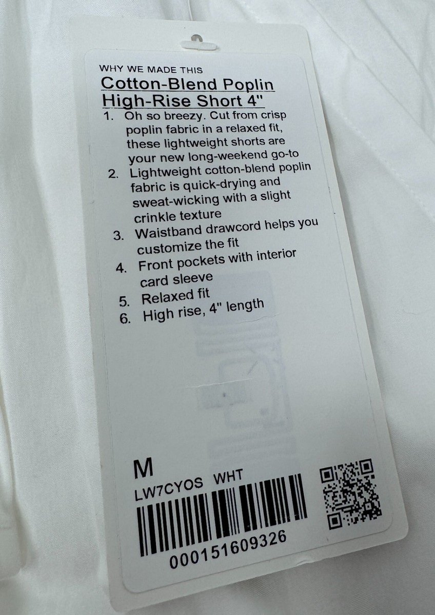 【レア】lululemonのカットソー　サイズ4 NWOT Lululemon Cotton Blend Poplin High Rise Short 4” Size