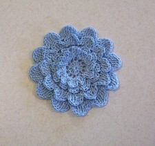Crocheted Baby Blue 4-Layered Mum Flower Applique Medium Sewing