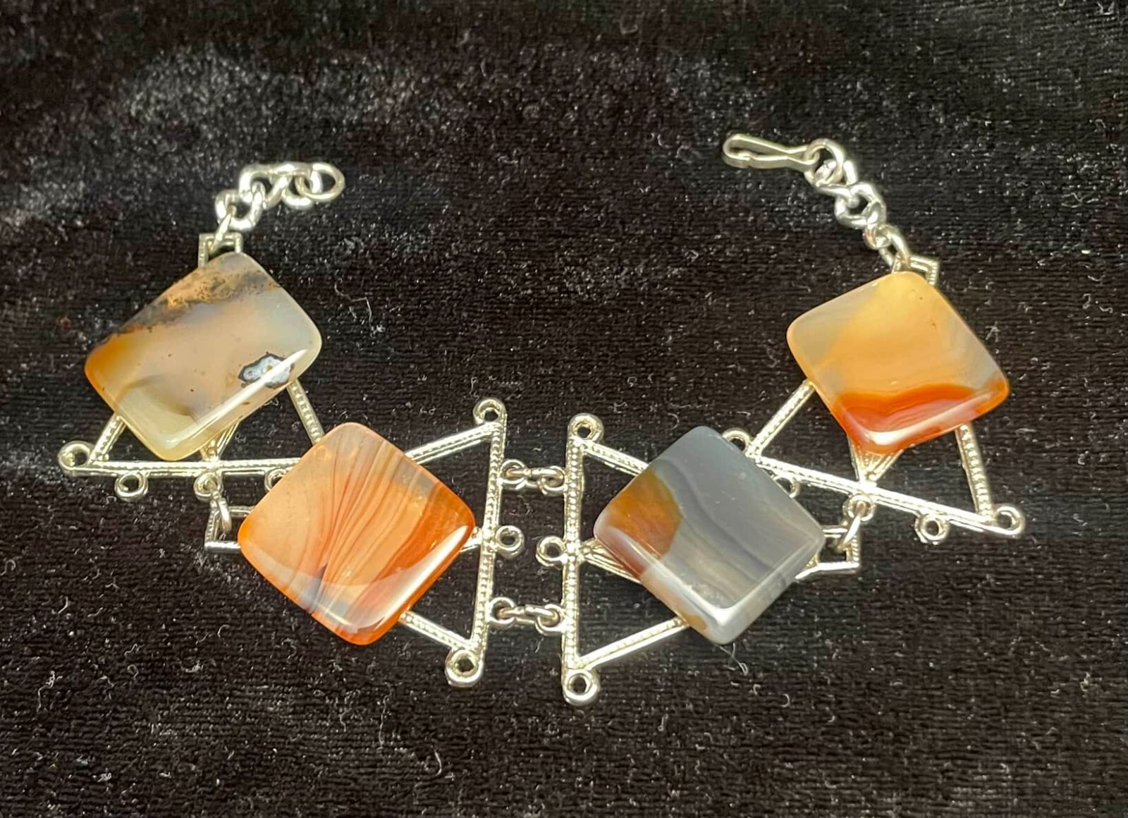 Polished Agate Rectangular Stones Bracelet Silver… - image 2