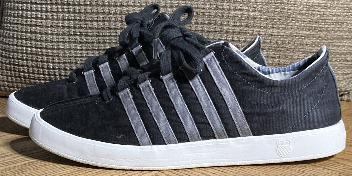 K-Swiss Men's 9.5. Canvas, Black + 5 Stripe Gray Accent. Very