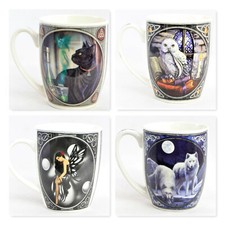 Kaffeebecher seltene Motive W&ouml;lfe Katzen Drachen Eulen Lisa Parker Tasse Sammler