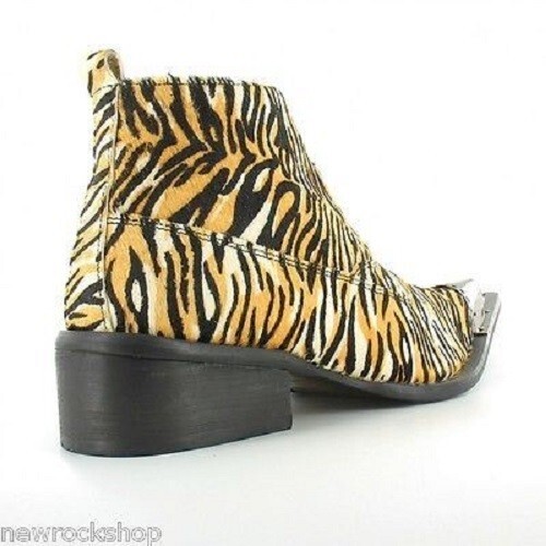 Gucinari Men's Hair On Multicolor Tiger Leather Pointed Toe Ankle Chelsea Boots - Picture 3 of 4