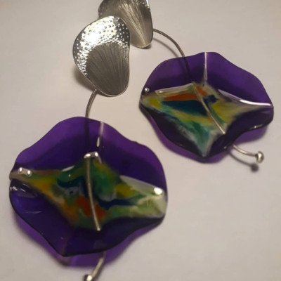 Carpelos Blume Multi Color Mix Resin 950 Silber Ohrringe von Caro