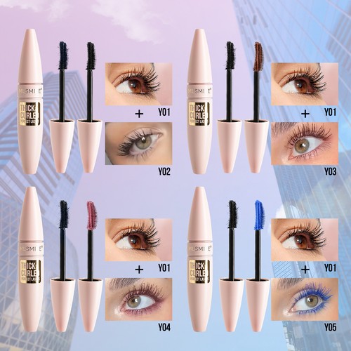 2pcs/set 3D Color Mascara Set - Lengthening, Curling, Smudge-Proof Top and Base - Picture 3 of 8