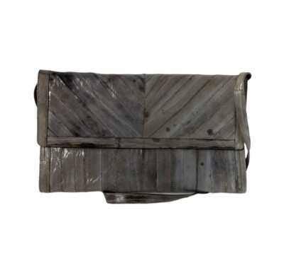 Vintage 80s Gray Eel Skin Leather Handbag Pocketbook  display picture 1