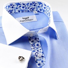 Blue Oxford Business Dress Shirt Blue Paisleyl Inner Lining French Cuff Style