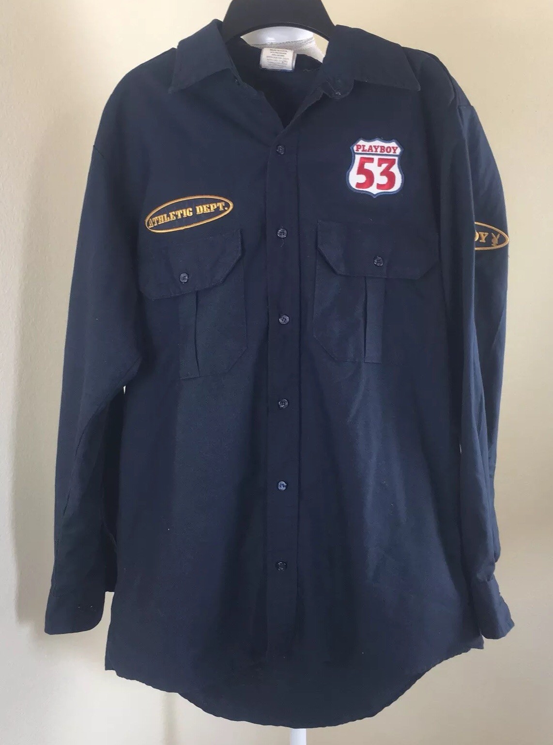 Vintage Playboy Athletic Button Down Navy bluee Shirt Size Medium Vintage Playboy Athletic Button Down Navy bluee Shirt Size Medium