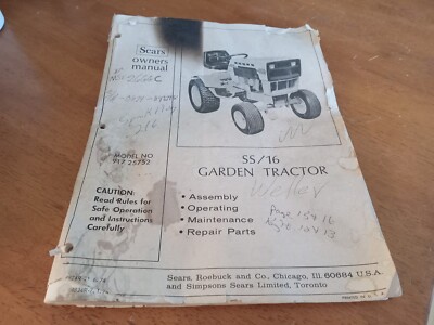 Sears SS/16 Garden Tractor Manual (USED)