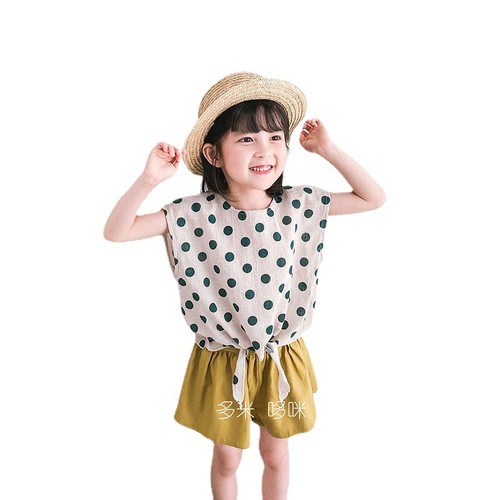 Children's Cotton Hemp Pants Suit Short Sleeved Two-piece Children's Pants Top - Picture 12 of 15