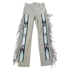Plains Indian Beaded Native American Buckskin Suede Fringe Pants, Powwow Outfit