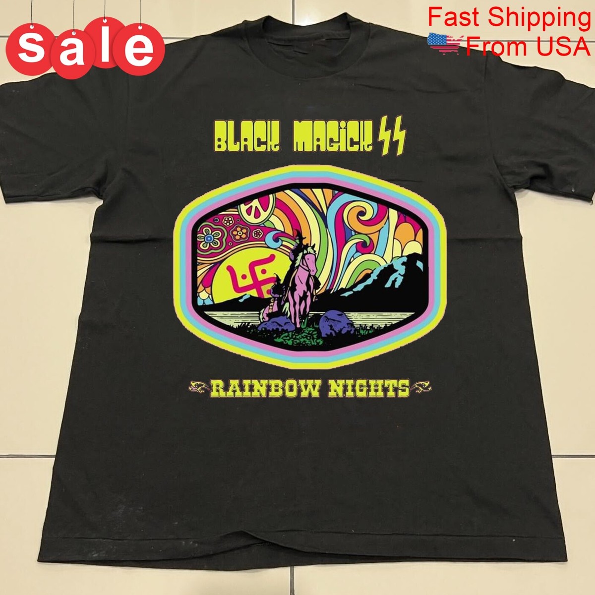 アイドル Rainbow Prism Ms. Flower Tshirts Black Rainbow Prism Cosmic Sacred Geometry Unisex Tee Shirt