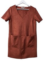 Naked Zebra Faux Suede Short Dress Size S Rust Orange S/S Front Hip Pockets
