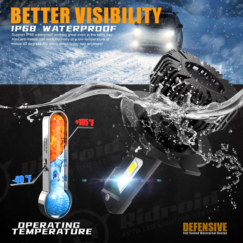 Комплект светодиодных ламп для фар 9003 H4 10000 Вт 1000000 лм дальний/ближний свет суперяркие белые - Изображение 4 из 4