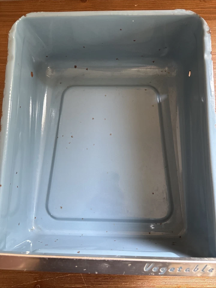 Vintage 1950s GE General Electric Fridge Vegetables Drawer Blue Enamel - Image 4 of 4