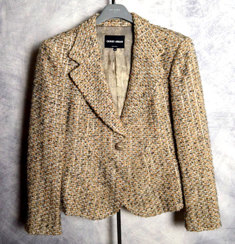 RARE Giorgio Armani FW 2011 Reflective Gold Tweed Blazer Jacket Sz 50 IT (14 US)