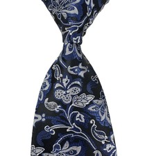 New Luxury Paisley Dark Blue White Woven Skinny Silk Classic Men's Tie Necktie