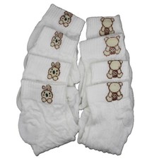 Women's White Ankle Socks Knit Pattern Cute Cartoon Bunny Teddy Bear Set 4