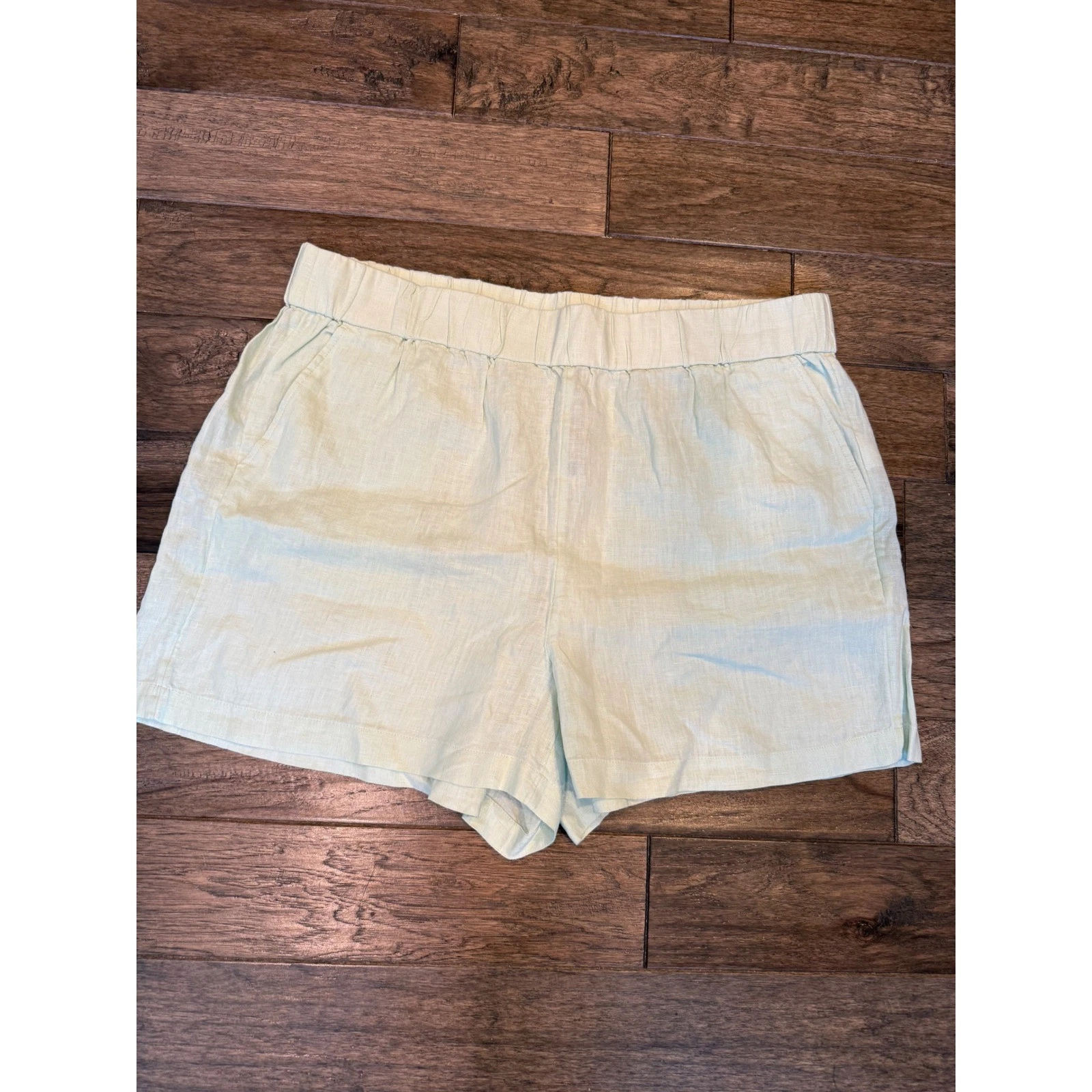 J. Crew Seaside Shorts 100% Linen Sea Mist Green Elastic Waist Womens XL New