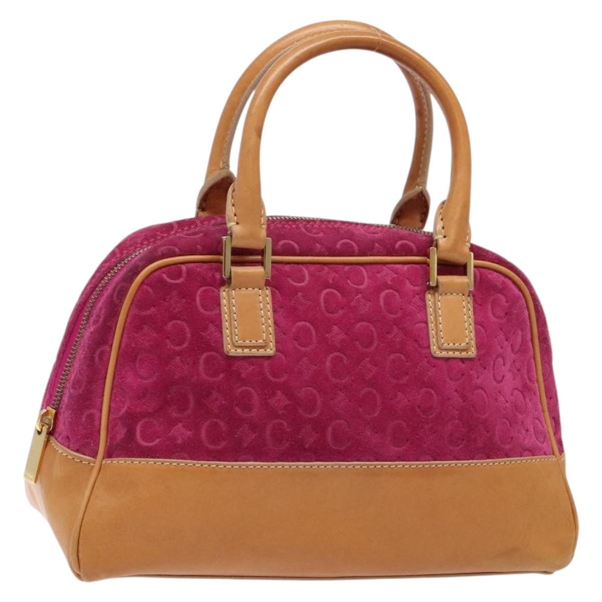 CELINE C Macadam Canvas Hand Bag Suede Leather Purple Gold Auth