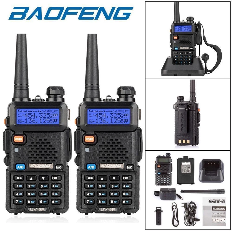 2 Pack Baofeng UV-5R Two Way Ham Radio Dual Band VHF UHF 128CH Walkie Talkie