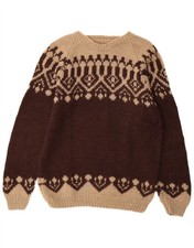 Vintage Mens Boat Neck Jumper Sweater Medium Brown Fair Isle CW11