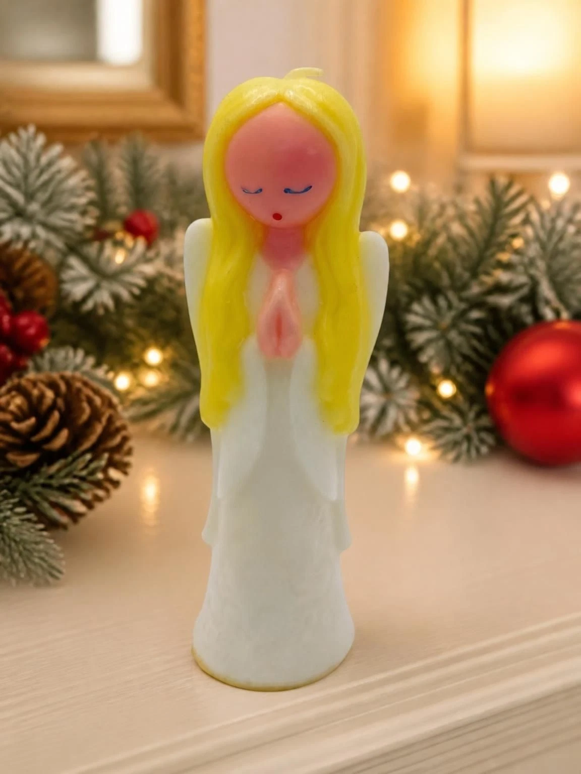 Vintage Christmas Novelty Candle Angel Mid-century Holiday Christmas Decor Retro image 1