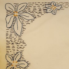 Vintage Floral Hand Embroidered Table Cloth/ Topper 34 X 32 GUC